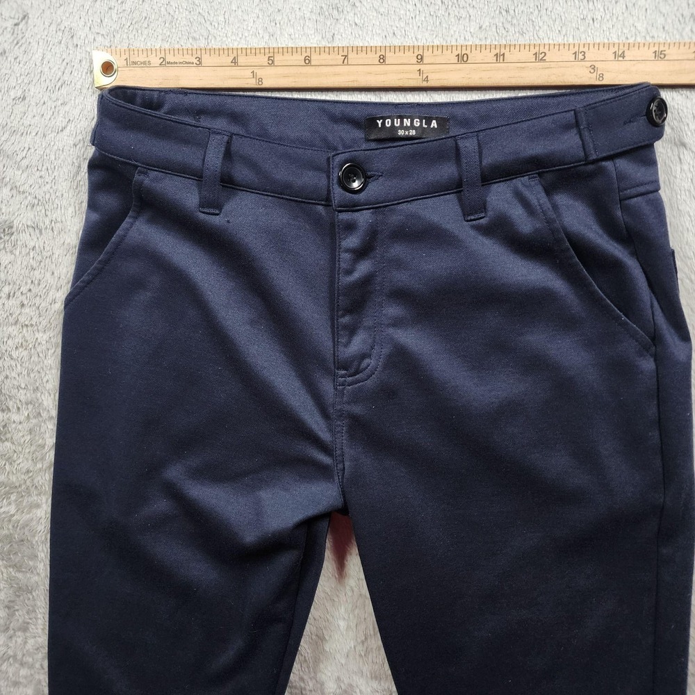 YoungLA Pants Mens 30x28 (Fits 29x27) Navy Blue Slim Fit Stretch Casual Tapered - Picture 7 of 12